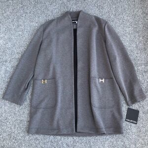Halston open front cardigan jacket with functional pockets featuring a ‘H’ size